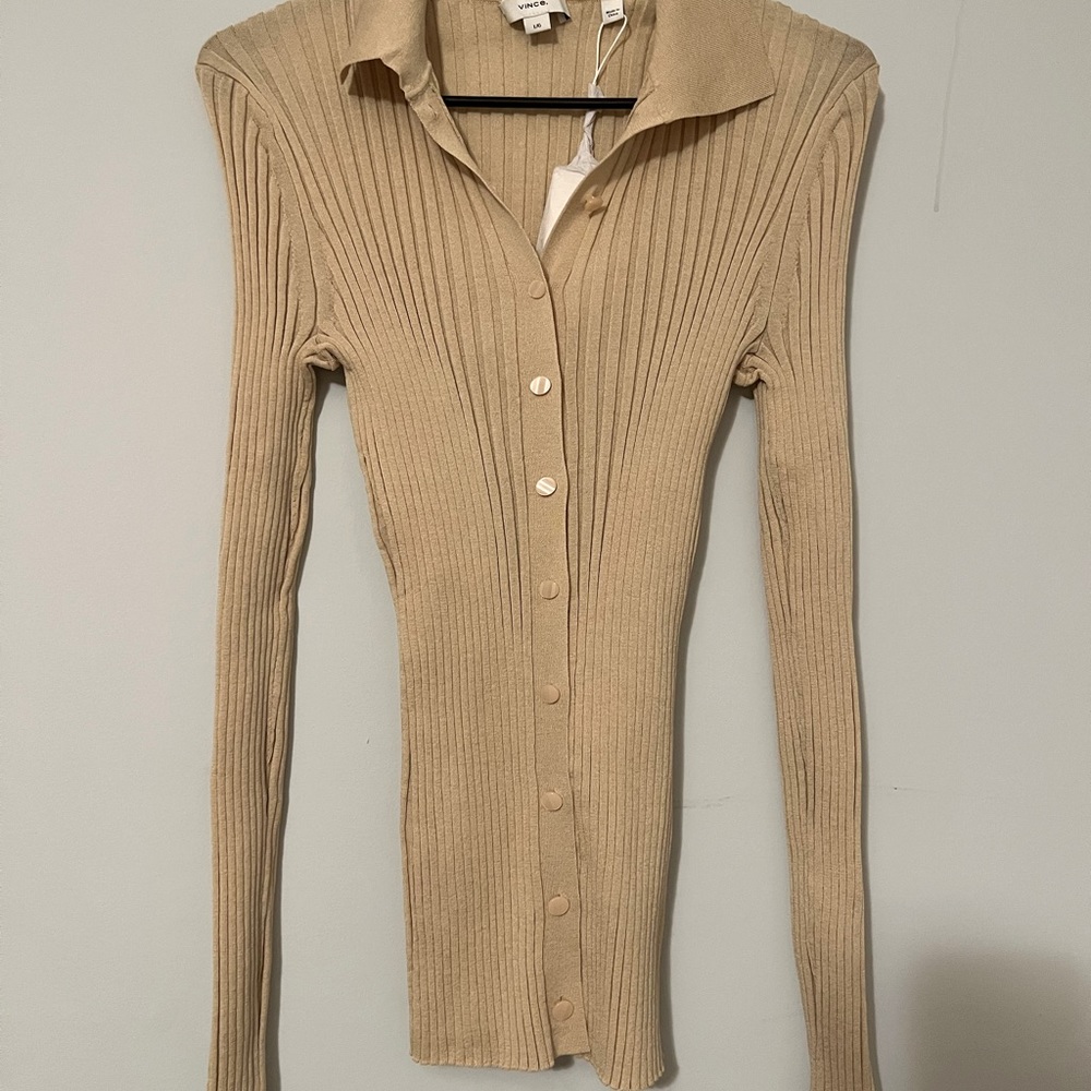 NWT! Vince rib knitted collar cardigan Size L